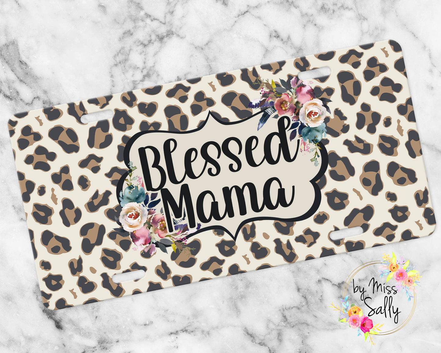 Custom Blessed Mama License Plate - Leopard