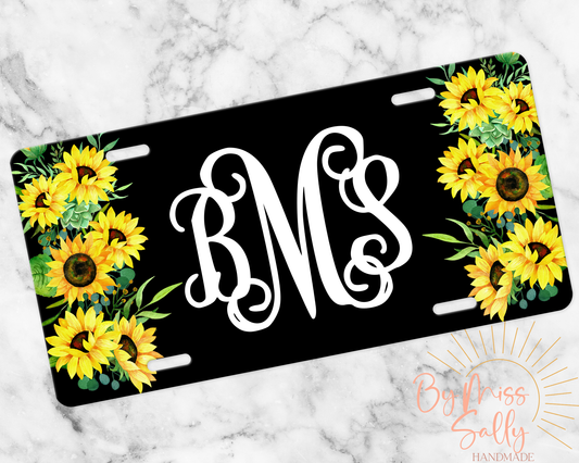 Monogram License Plate - Sunflowers