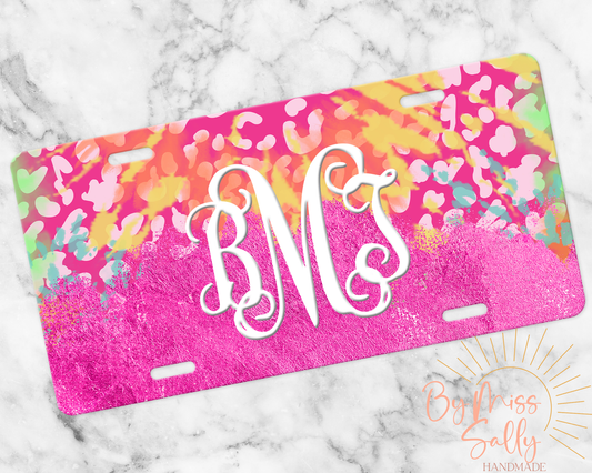 Monogram License Plate - Bright Leopard