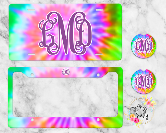 Monogram Tie Dye License Plate Set