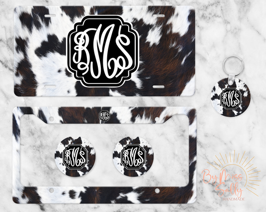 Monogram License Plate Set - Cow Hide