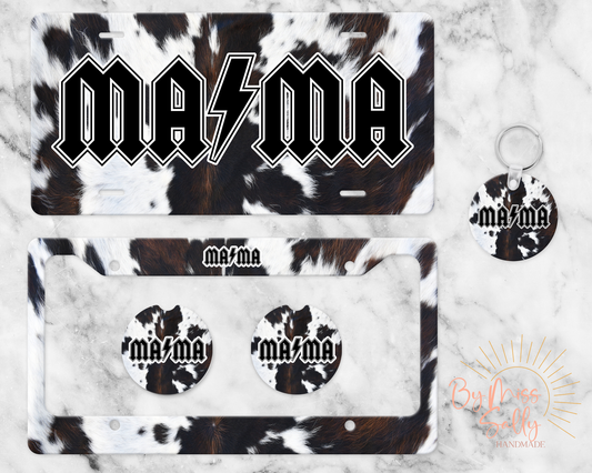 Mama License Plate Set - Cow Hide