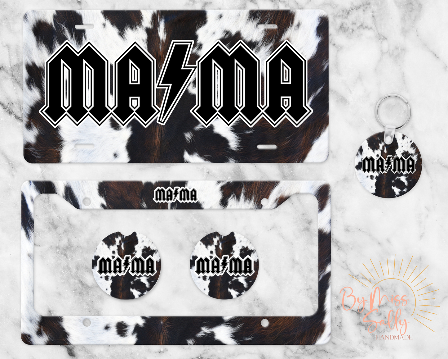 Mama License Plate Set - Cow Hide