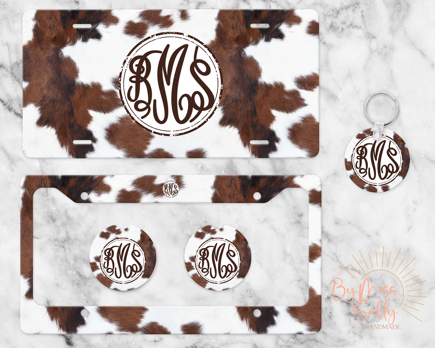 Monogram License Plate Set - Brown Cow Hide